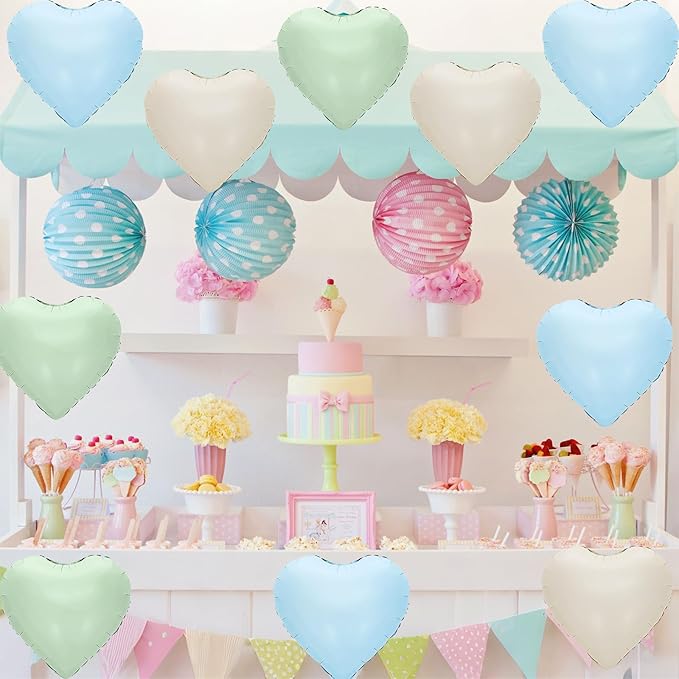 Blue Green White Heart Balloons - Image 4