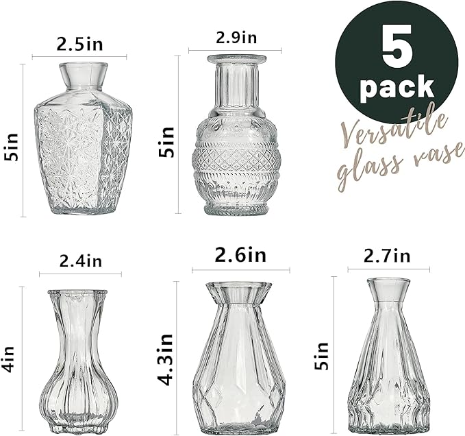 Glass Bud Vase Set of 5 Pcs Small Minimalist Vases - Image 7