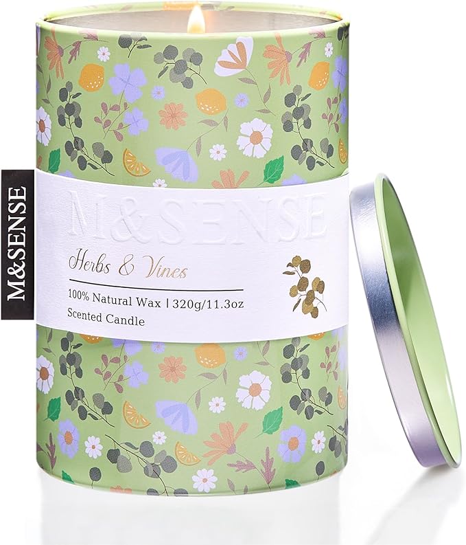 M&SENSE Herbs Vines Scented Candle, Medium Jar Candle 11.3oz Natural Soy Wax by MSENSE