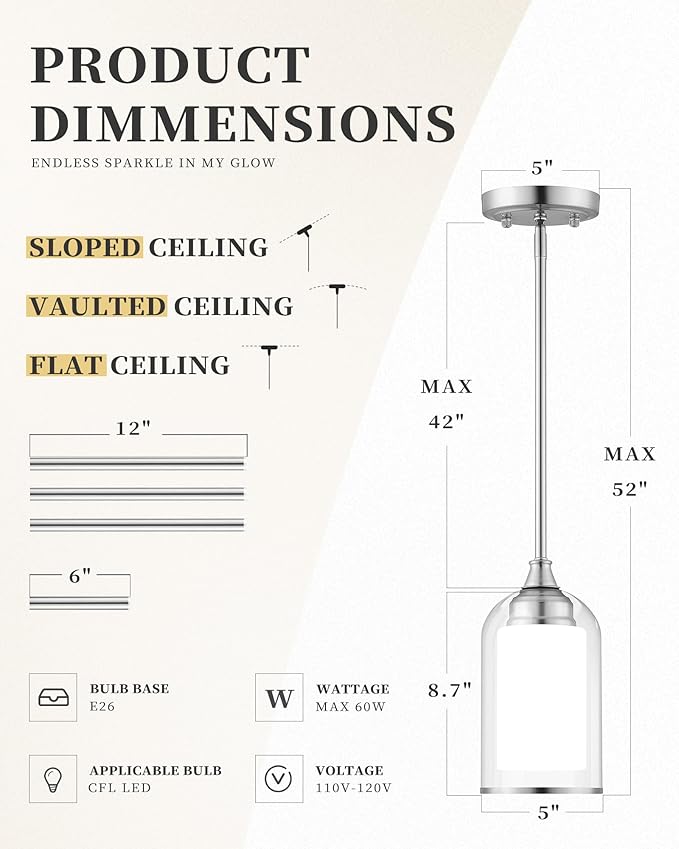 LIROUVET 2 Pack Pendant Light Fixtures, Modern Dual Glass Pendant Lights - Image 4