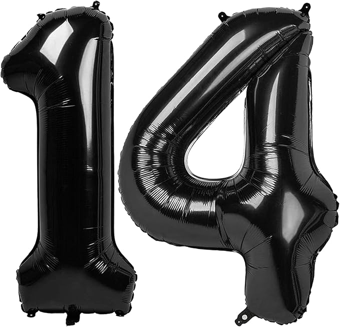 40 Inch Black Large Number 14 Birthday Balloon, Giant Numbers 14 41 Balloons by Upgesy
