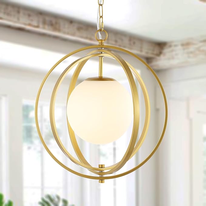Gold Orb Chandelier 1 Light Globe Pendant Light Fixtures by BAODEN