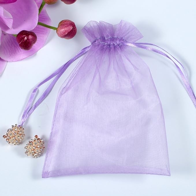 Wudygirl 100pcs Sheer Organza Bag 5 x 7 Inch Lavender Drawstring Transparent - Image 2