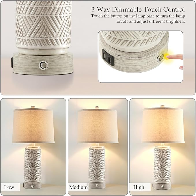 RORIA Set of 2 Rustic Touch Ceramic Table Lamps - Image 2