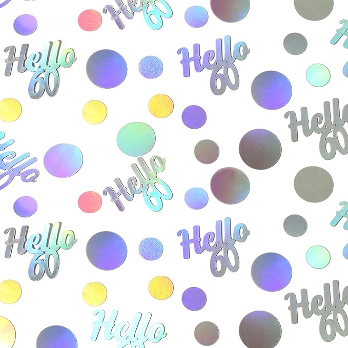 Hello 60 Birthday Confetti for Table Iridescent 60th Birthday Party Decorations - Image 6