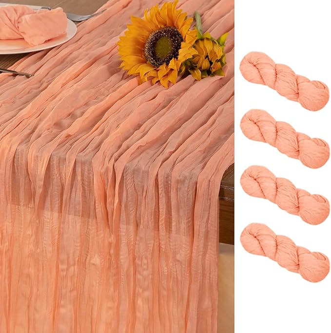 Peach Cheesecloth Table Runner 4 Pack Fall Table Runners Boho Gauze 120 Inches by DeZerlor