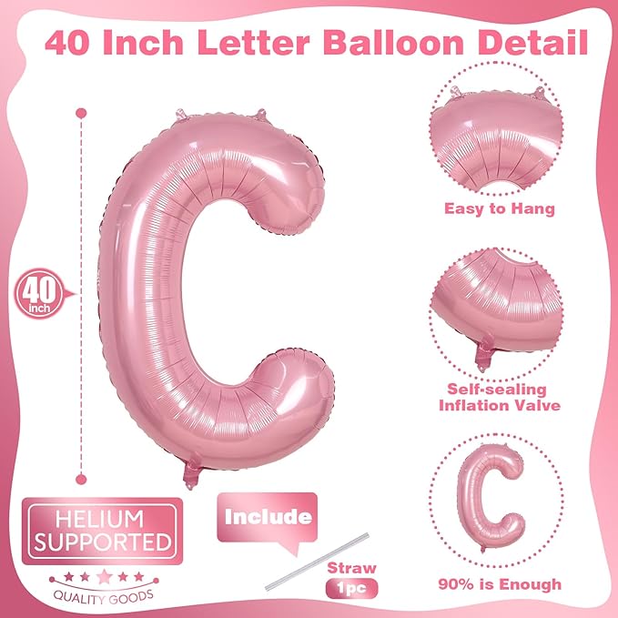 40 Inch Pink Letter Balloon C, Giant Alphabet A - Image 2