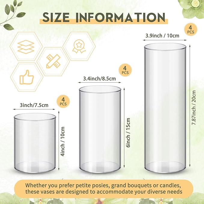 Nuogo 12 Pcs Plastic Cylinder Vases Tall Clear Flower Vases - Image 3