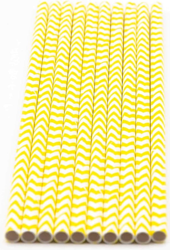 Pack of 300 Yellow Chevron Biodegradable 4-Ply Paper Drinking Straws - Image 2