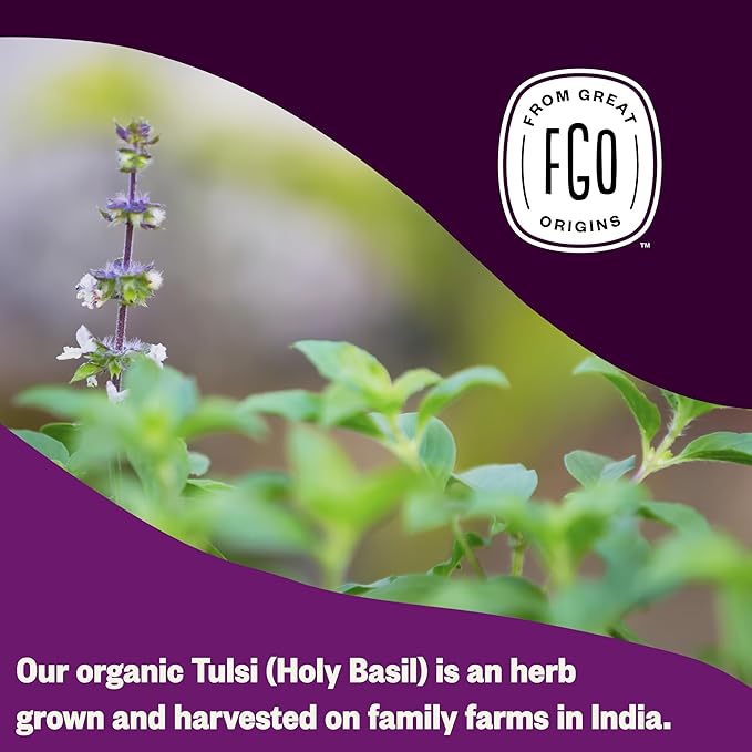 FGO Organic Tulsi Holy Basil Tea, Eco-Conscious Herbal Tea Bags, Resealable Bag - Image 6