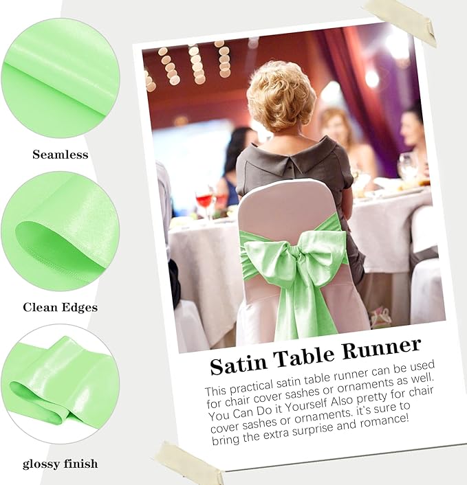 10 Pack Satin Table Runner 12 x 108 Inch Long Green Silk Table Runner - Image 5