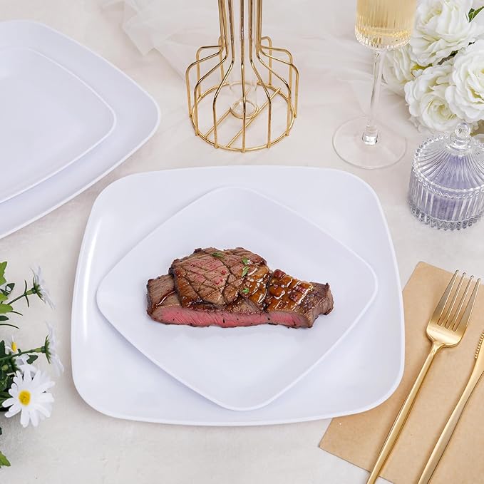 PULOTE 60PCS White Square Plastic Plates Disposable - Image 6