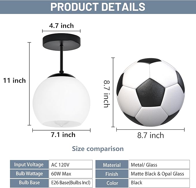 Black Semi Flush Mount Ceiling Light Fixture Milk Glass Light Fixture Mid - Image 5