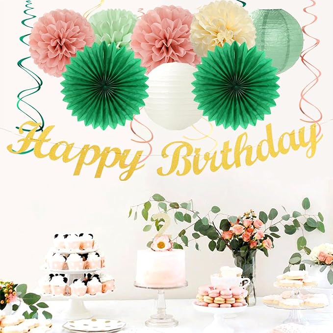 Olive Sage-Green Beige Happy-Birthday Party-Decorations - Image 2