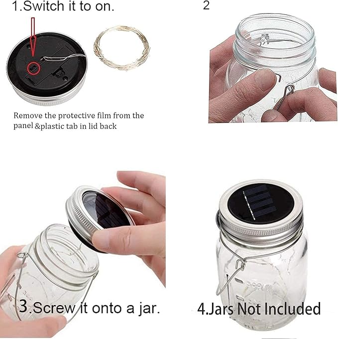 8 Pack Solar Fairy Star Firefly Jar Lid Lights - Image 4