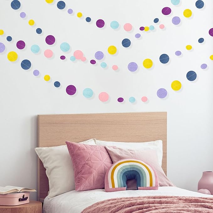 Oh Happy Day Decorations Navy Blue Yellow Purple Pink Boho Felt Circle Dot - Image 8