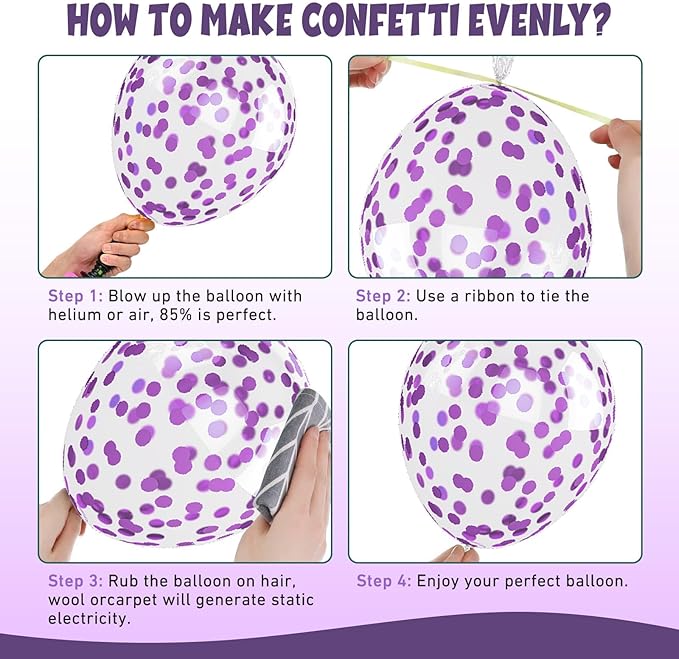 FunHot 60 Pcs Purple Balloons, 12 Inch Metallic Purple Confetti Balloons - Image 7