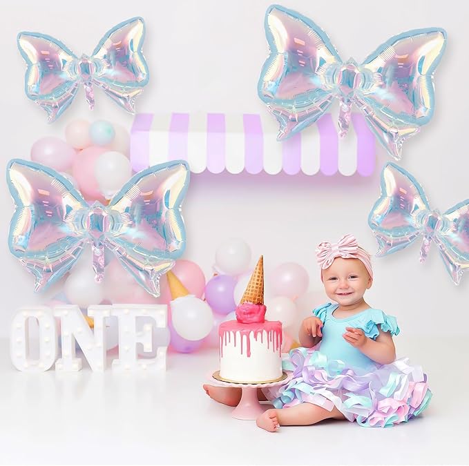 4Pcs Iridescent Foil Balloons, Iridescent Bow Foil Balloons, Rainbow Bow - Image 3