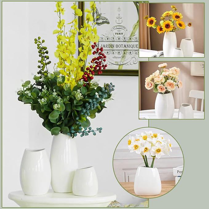 hjn Ceramic Vase Set of 3 White Flower Vase - Image 3