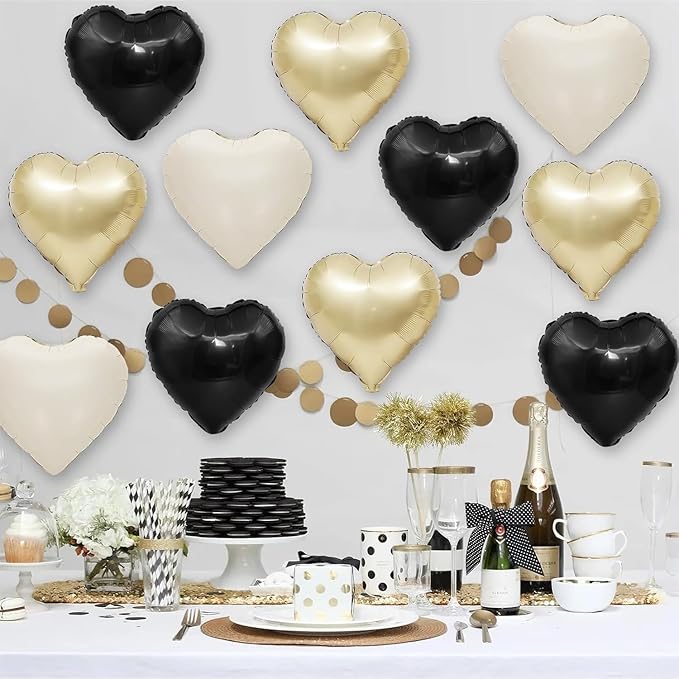 Black White Gold Heart Balloons - Image 5