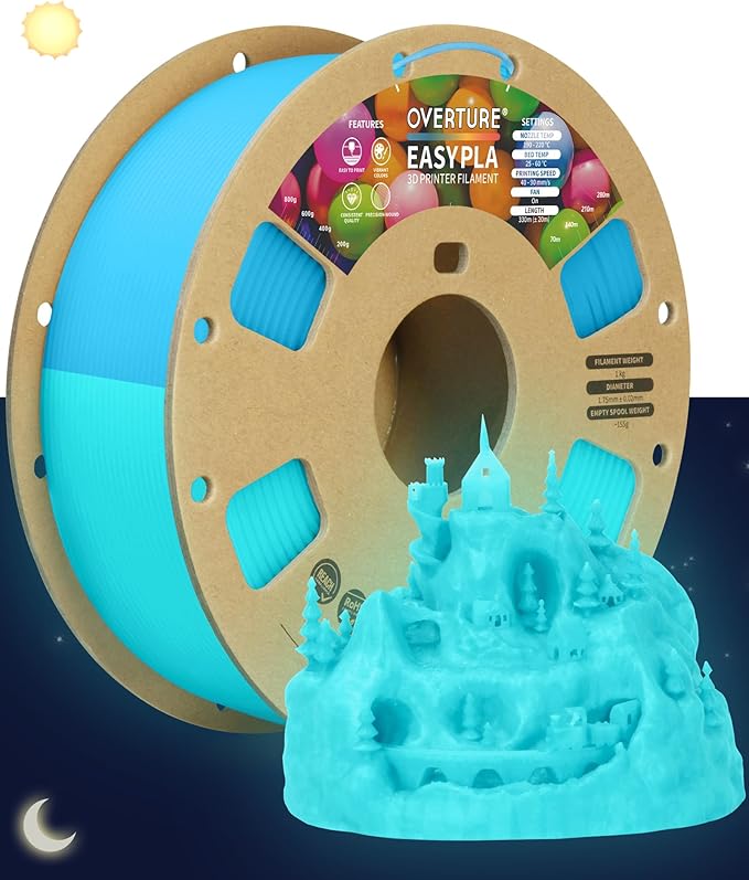 OVERTURE Glow PLA Filament 1.75mm 3D Printer Filament, 1kg Spool, Dimensional by OVERTURE3DPRINTERFILAMENT