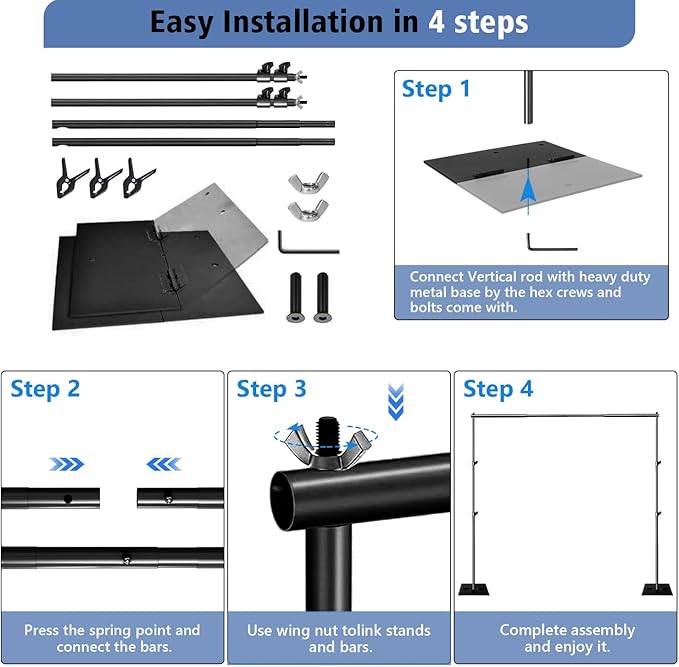SLOW DOLPHIN Pipe and Drape Photography Backdrop Stand Kit Adjustable Photo - Image 5