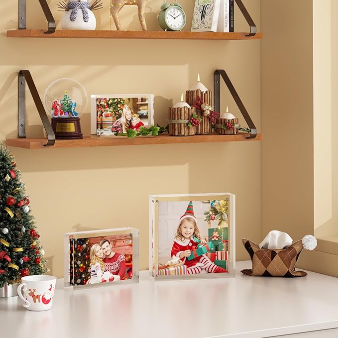 Egofine 8x8 Acrylic Frame, 20mm Thicker Frameless Clear Picture Frame, Double - Image 8
