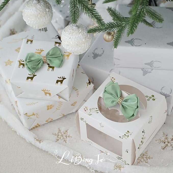 Moss Green Ribbon Bows 4'' Premade Satin Bow, Gift Bows - Image 6