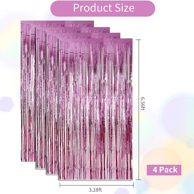 BEISHIDA 4 Pcs Pink Door Streamers Tinsel Curtain Party Streamers Backdrop - Image 2