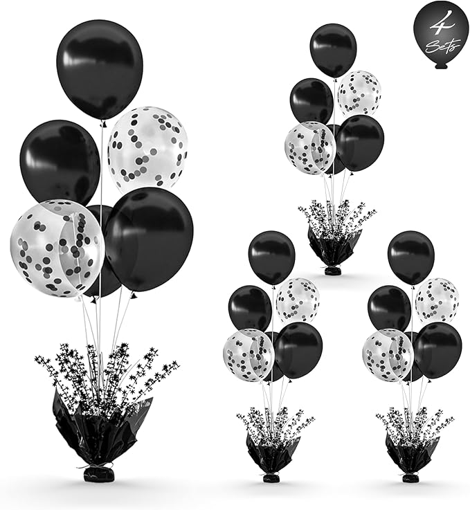 4 Set Black Balloon Table Centerpieces by Gogoparti