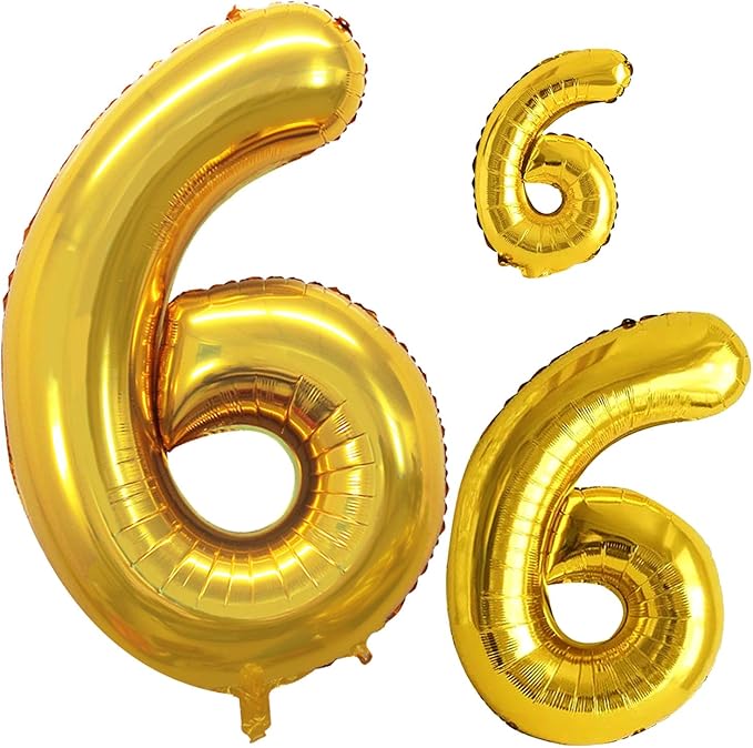 GOER Gold Foil Balloons Number 6, Huge Number Balloons by GOER