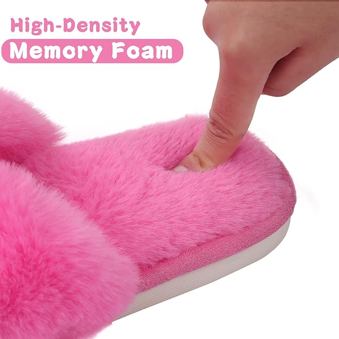 Evshine Women's Fuzzy Slippers Cross Band Memory Foam House Slippers Open Toe - Image 4