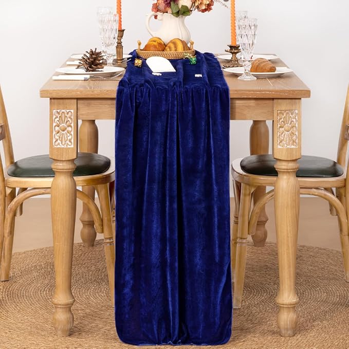 MLMC Royal Blue Velvet Table Runner 10ft Glossy Luxury Velvet Fall Table Runner - Image 3