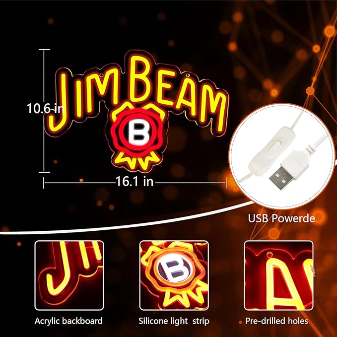 Bar Neon Sign, Jim Beam Whiskey LED Neon Light - Image 6