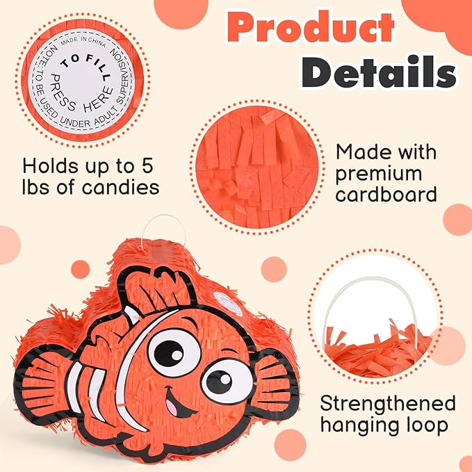 Nemo Pinatas Bundle with a Blindfold and a Bat, Mexican Theme Parties, - Image 3