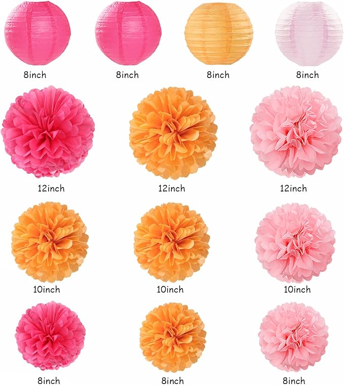 Pink-Orange Fall Party-Decorations Paper-Flowers Lanterns - Image 3