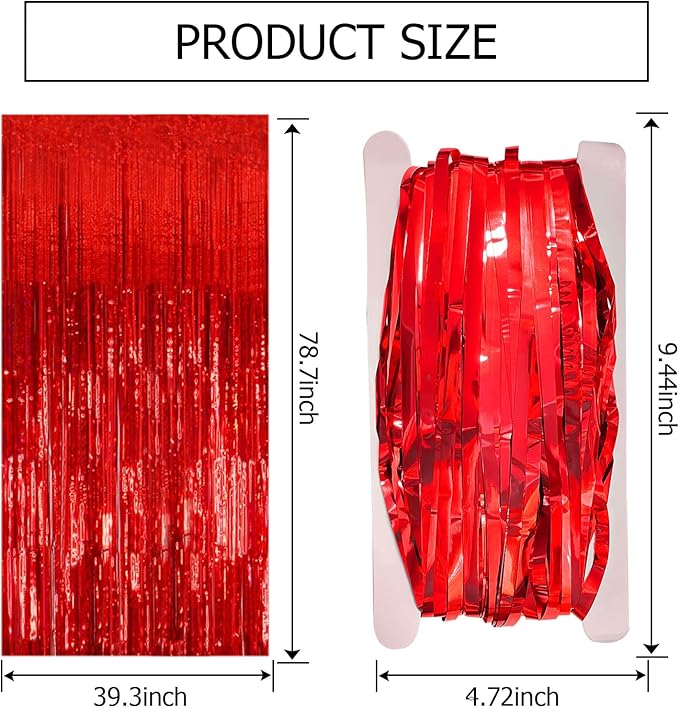 3 Pack Red Party Backdrop Tinsel Streamers Christmas Decorations Foil Fringe - Image 7