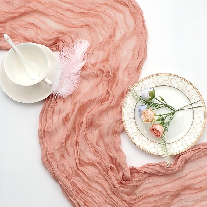 6 Pack Peach Cheesecloth Table Runner 10ft Boho Gauze Fabric Cheese Cloth Table - Image 6