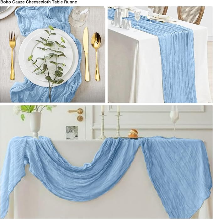 12 Pack Light Blue 10 Ft Cheesecloth Table Runner 20x120 Inch Boho Wrinkled - Image 3