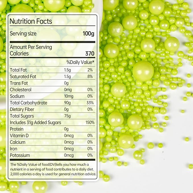 Christmas Green Pearl Sprinkles, Edible Candy Sugar Pearls, 150g/5.29oz - Image 2