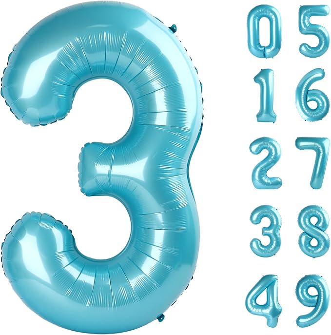 Pearl Blue 3 Number Balloon, 40 Inch 3 Large Number Balloon, 3 13 23 30 33 36 by Upgesy