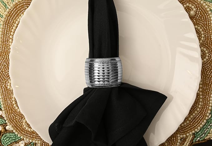 Silver Napkin Rings Set of 12, Beaded Napkin Rings - Image 4