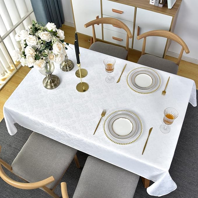 SASTYBALE White Tablecloth Rectangle 52 x 70 Inch Jacquard Damask Tablecloth - Image 7
