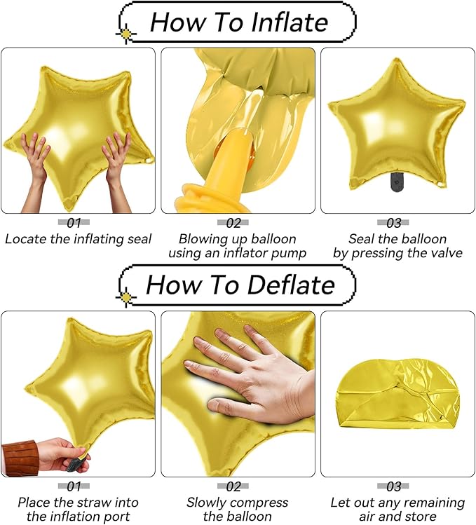 16 Pcs Gold Silver Star Balloons, 22/18/10 Inch Foil Balloons, Four-Pointed - Image 3