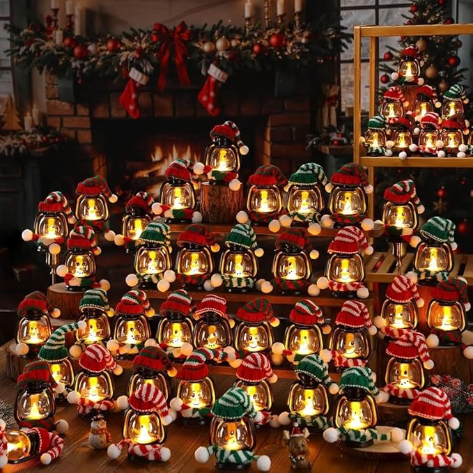 Mini Snowman Lantern with Hats and Scarves, Mini Candle Christmas Snowman - Image 4