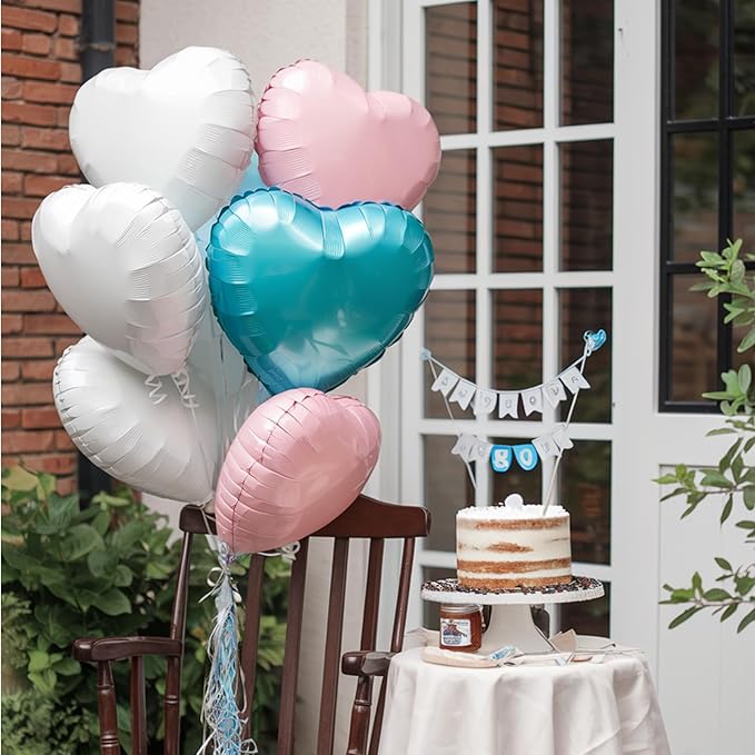 Pink Blue Heart Balloons, 18 Inch Nude White Blue Heart Shape Balloon - Image 5
