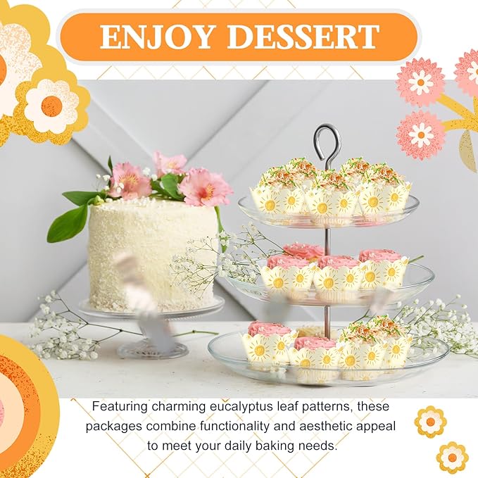 Domensi 100 Pcs Bohemian Sun Cupcake Wrappers Rustic Yellow Sunshine Cupcake - Image 6
