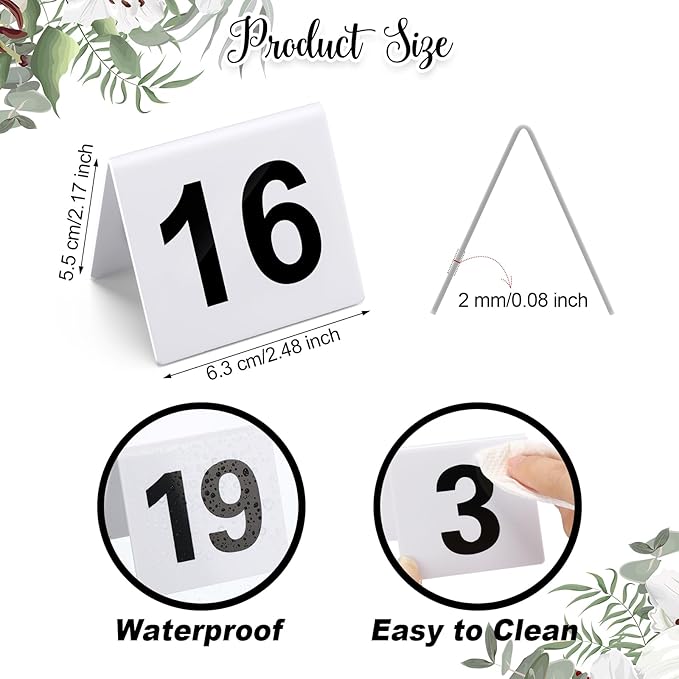 Tuanse Table Numbers 1-25 Acrylic Double Side Numbered Table Tents Plastic - Image 2