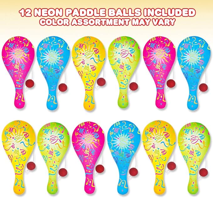 ArtCreativity Neon Paddle Balls, 9.25 Inch Plastic Paddleball - Image 2