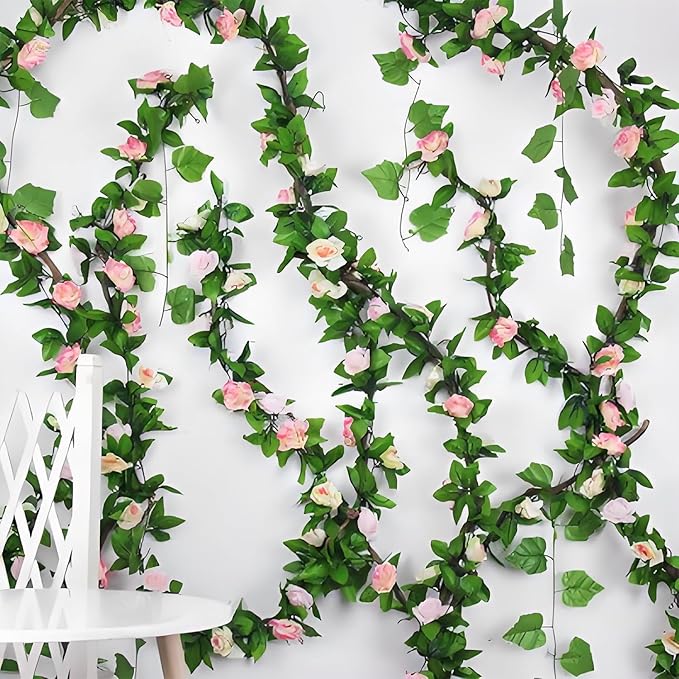 Musdoney 4Pcs 32.2 FT Fake Rose Vine Flowers Plants Artificial Flower Garland - Image 7